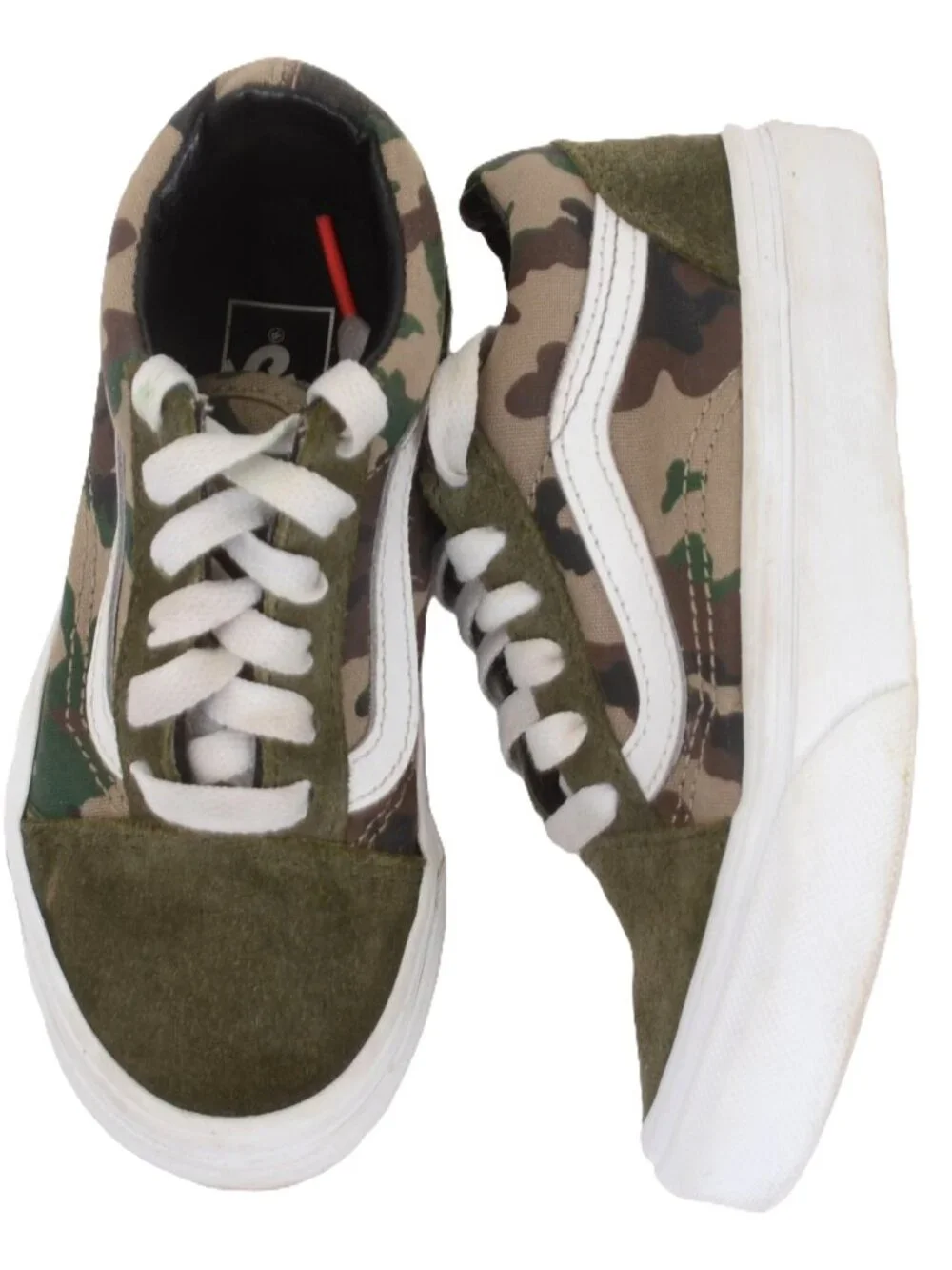 Vans KIDS 11.5 Camo Old Skool Shoes Green White Suede Sneakers Skater Lo Top